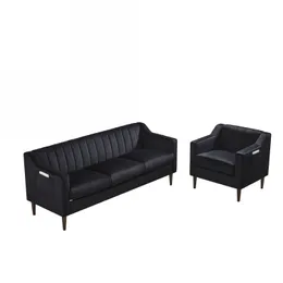 Chesterfield Sofa, wygodna sofa tapicerowana, aksamitna tkanina, drewniana rama z drewnianymi nogami, odpowiednia do salonu/sypialni/biura, 3 siedziska - czarna