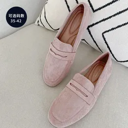 Casual Shoes Slip On Penny för kvinnor Suede Leather Pink Loafers Office Ladies Work Fötkläder Mocasines Zapatillas Mujer