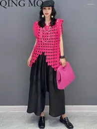 여자 T 셔츠 청소년 2024 여름 한국 패션 민소매 폴카 도트 중공 싱글 탑 여성 블랙 레드 다목적 여성 ZXF2682