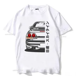 T-shirt maschile R33 Skyline R32 R34 GTR Stampa per auto da auto Nuova Summer Men Short Slve Boy Vintage Cash Tops Fashion White TS T240425