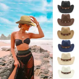 Шляпа шляпы с широкими кражами Весна и летние женские женские винтажные кружевные солнечные солнечные солнечные джинсовые шляпы в западном стиле подходят для Mens Leisure Travel J240425