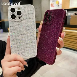 Casos de telefone celular Bling Diamond Flash Flash Ultra Fin Phone Case adequado para iPhone 15 14 13 11 Pro Max 15 Pro Luxury Jewelry Lens Protection Cover J240426