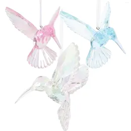 Estatuetas decorativas 3pcs ornamentos de beija -flor acrílico pendurados pingentes nítidos pingentes de cristal cancelador de janela decoração de decoração