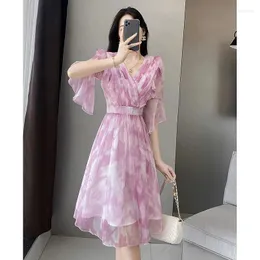 Casual Dresses Women Dress 2024 Summer Beach Vacation Fragmenterad Flower Color Temperament Slimming and High End A-Line Female