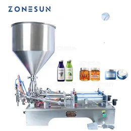 Zonesun ZS-GY2 الرؤوس المزدوجة لصق آلة تعبئة آلة التغليف السائل السائل حشو زجاجة هدية لزيت الكريمة العسل عصير العسل