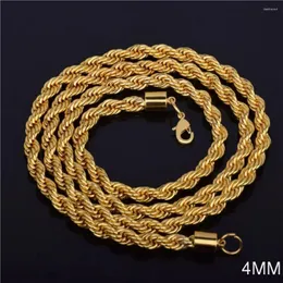 Kedjor Fsunion 2024 Retail Long Gold Color Man Halsband 4mm 16 18 20 22 24 26 28 30 Inch Twist Rope Chain Fashion Smyckesgåva