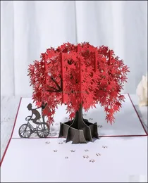 Tebrik Kartları 3D Yıldönümü CardPop Up Kart Kırmızı Akçaağaç El Yapımı Hediyeler Çift Düşünen Düğün Partisi Sevgililer Günü G1306830