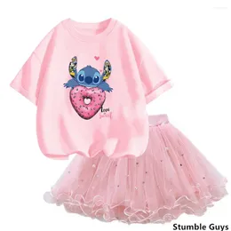 Set di abbigliamento abiti per bambini estivi vestiti carini maglietta a maglietta tutu gallo in maglia a due pezzi bei coreani bambine set abiti di moda