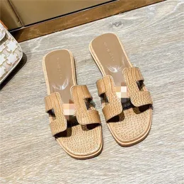 Designer Summer Orans Sandals Slide Women Flat Flip Crocodile Beach Genuine Leather Brand Online Resort per casualqqugfj