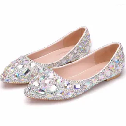 Dress Shoes Women AB Crystal Bridal Wedding Color Rhinestone Bling Bridesmaid Flat Banquet White Large Size Pointed Toe