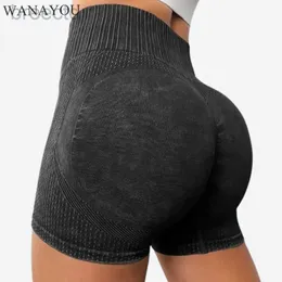 Aktif Şort Wanayou Kadın Yoga Şort Çerekten Yüksek Bel Egzersiz Şortları Fitness Yoga Asansör Butt Fitness Yoga Spor Salonu Kısa Pantolon D240426