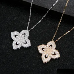 Pendant Necklaces New Women Clover Iced Out Pendants Link Chain Jewelry Gold Sier Fashion Cubic Zirconia Rhinestone Four Leaf Flower N Dhsy8