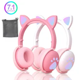 Earphones Wireless Headhand Gamer Headset Pink Cat Ear Headphones Bluetooth 5.0 Fone de ouvid Cute Phone PC Gaming Headset With Mic Girl