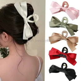 Big Double Side Solid Satin Bows Plastic Hair Bows Crab Clips Claw for Women Girls Black Bowknot Korean Hair Accessories