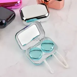 Kontakta linstillbehör Ny Macaron Color Electropated Mirror Contact Lens Care Box With Mirror Out Travel Portable Color Contact Lenses Case Organizer D240426