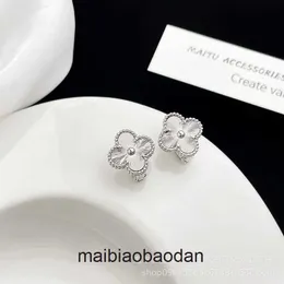 Vancclfe Designer Luxury Jewelry Earring Fanjia Four Leaf Grass Female Two Flower Full Diamond Black Agate Ear Beat Panda Double Earrings S925 Silver Studs