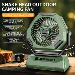 2024 6000mAh Camping Fan Recarregável Fan ao ar livre Fan oscilante ventilador portátil Air Condicionador de ar com iluminação 240415