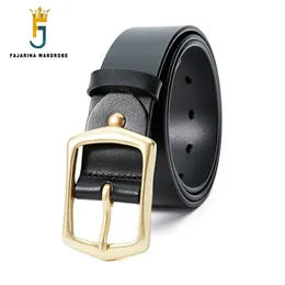 FAJARINA Solid Pure Cow Skin Brass Pin Buckle Metal Belt for Men 3.8cm Top Quality Mens Retro Cowhide Leather Belts 240415