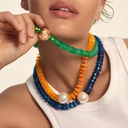 Choker prosty styl hip -hopowy kolorowe żywice koraliki perłowe naszyjnik mężczyzna słoneczne koraliki kobiety disco kulka środkowa krótka