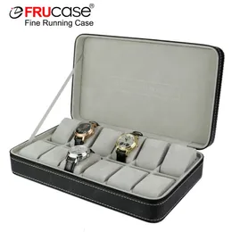 FRUCASE Black Watch Box 12 Grids PU Leather Case Storage for Quartz Watcches Jewelry Boxes Display Gift 240415