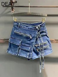 ディート2024春の女性不規則なマルチポケットデザインA-Line Denim Shorts Skirts Pants Looseハイウエストワイドレッグジーンズ11xx0123 240410