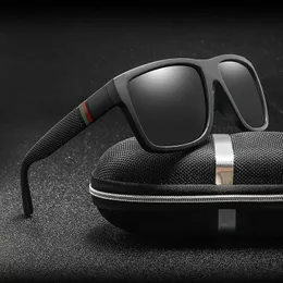 Mode quadratische polarisierte Sonnenbrille Männer Vintage Plastik Männlich Glas Glas stilvolle schwarze Sporttöne UV400 240417