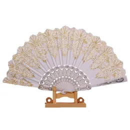 Fan de ventilador de ventilador plástico de estilo retro chun dança fã de fã de artesanato de ouro