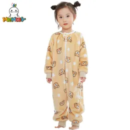 Bags MICHLEY Thick Winter Flannel Baby Kid Sleeping Bag Sleepsack Cute Cartoon Warm Sleepwear Bodysuit Pajamas With Feet For Boy Girl