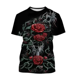 Erkek Tişörtler 2023 En Yeni Roses 3D Baskı T-Shirt Moda Çiçekleri Gül Erkekler/ Kadınlar Yaratıcılık Slimp Slim Short Slve T240425