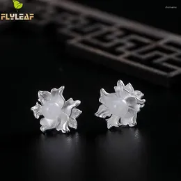 Stud Earrings Flyleaf 925 Sterling Silver White Jade Flowers For Women Chinese Classical Style Handmade Luxury Jewelry