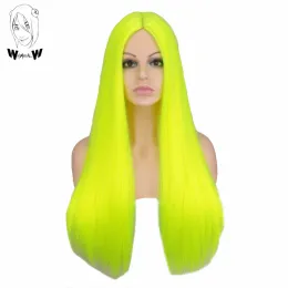 Perucas caprichosas w sintéticas cambalhotas simuladas neon amarelo peruca reta longa para mulheres resistentes ao calor Party Halloween Hair Wigs