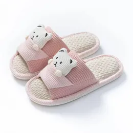 Slippers sandals spring autumn summer cute and classic cotton woven slippers cute little bear ladies home bedroom slippers casual and comfortable sandals S1