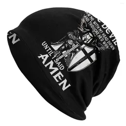 Berets Cross Shield Symbol średniowieczny emblemat Secret Order Amen Templar Knight Unisex Bonnet Cienka bieżąca czapki oddychające do podwójnej warstwy czapki