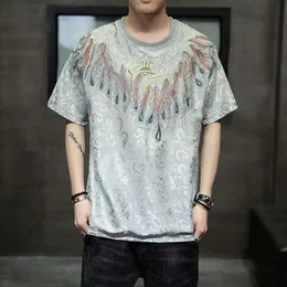 Chinesische Kleidung im chinesischen Stil China-Chic-Stickerei Herren T-Shirt Sommermodemarke halbe dünne Ice Seide Kurzarm T-Shirt