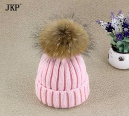 Beanieskull Caps JKP 2021 Style Natural Real Päls Braid Ball Hat Boys and Girls Sticked Warm Baby Cotton Hats Outdoor9348373