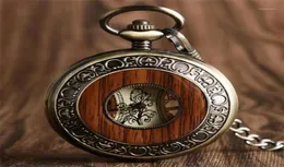 Vintage Watch Hand Weding Mechanical Pocket Watch Holzdesign halbe Retro -Uhr -Geschenke für Männer Frauen Reloj1263c1859442