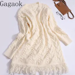 Sıradan Elbiseler Gagaok Kadınlar Basit V-Neck Sonbahar Kış Örgü Bodycon Elbise Dış Püskül kızarmış Hamur Twists Moda Sıcak Vestidos