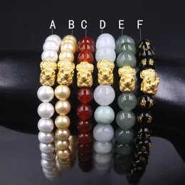 Pure Gold Beacelet For Women 3D Hard Gold Lucky Pixiu Baby With Natural Jade Pearl Beads Real 24K Yellow Gold Bracelet-1pcs 240422