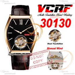 30130 Malte Real Tourbillon Hand-Winding Mechanical Mens Watch Rose Gold Case Black Stick Dial Brown Leather Strap Super Edition Reloj Hombre Montre Puretimewatch