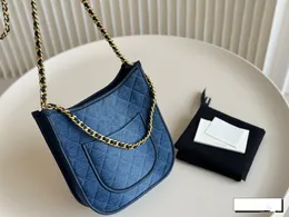 CC Designer Ladies High Quality Washed Denim Tramp Bag Underarm Bag Diamond Check quilted thread leather shoulder Bag Crossbody Handbag 2 sizes