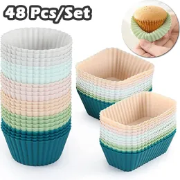 Kalıplar Silikon Cupcake Astarları Kalıplar Yuvarlak Dikdörtgen Yeniden Kullanılabilir Yapıştırıcı Çıkarma Bardakları Pişirme Çok Molor Bento Öğle Yemeği Kutusu Bölücüler