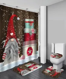 メリークリスマス防水バスシャワーカーテンクリスマスサンタバスマットのふたりトイレカバーポリエステルフランネルシャワーカーテンT4606184