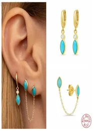 補佐官925スターリングZilverenヴィンテージBlauw Turquoise Ovale SteenハンガードロップOorbellen Vrouwen Dubbele DS Chain Earring Partij Siera3393683