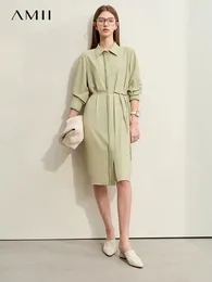 Sukienki swobodne amii minimalizm kobiety szyfonowe sukienka 2024 Spring dojeżdżający proste midi paski Tassel solid 12441262