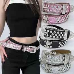 Belts Full Rhinestone For Women Men Fashion Diamond Bling PU Metal Buckle Pin Waist Belt Leisure Dress Jeans Wild Waistband