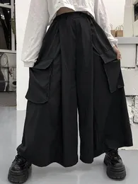 Pantaloni da donna harajuku culottes neri gamba larga stile giapponese pantaloni da carico oversize