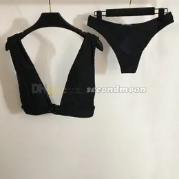 Metal Badge Bikinis Set Women V Neck Swimsuit Sexy Split Bathing Suit Hot Spring Beach Wear