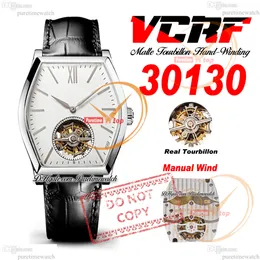30130 Malte Real Tourbillon Hand Winding Mechanical Mens Watch Vcrf Steel Case Silver Stick Dial Läderband Super Edition Reloj Hombre Montre Puretimewatch