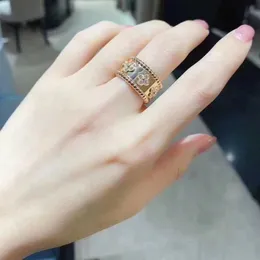Brand High version kaleidoscope wide and narrow ring for women with four leaves small flowers full diamonds high-end couple gifts