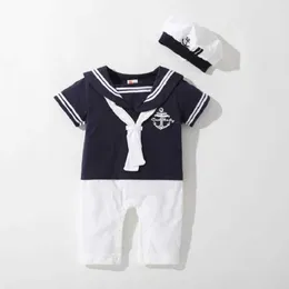 Rompers Baby Navy jumpsuit summer newborn children boys girls sailor jumpsuit hat 2PCS body short sleeved anchor print setL24F